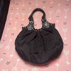 Gucci black bag monogram sukey cloth handbag with gold rings
